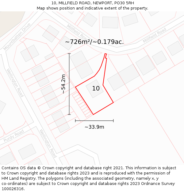 10, MILLFIELD ROAD, NEWPORT, PO30 5RH: Plot and title map