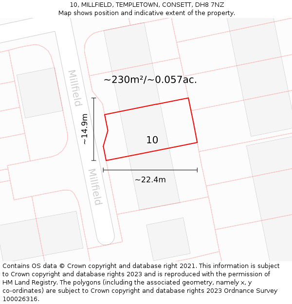 10, MILLFIELD, TEMPLETOWN, CONSETT, DH8 7NZ: Plot and title map