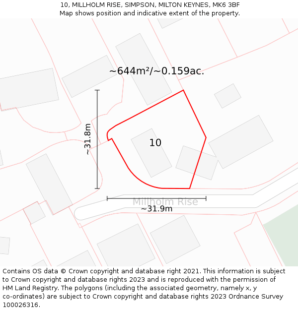 10, MILLHOLM RISE, SIMPSON, MILTON KEYNES, MK6 3BF: Plot and title map