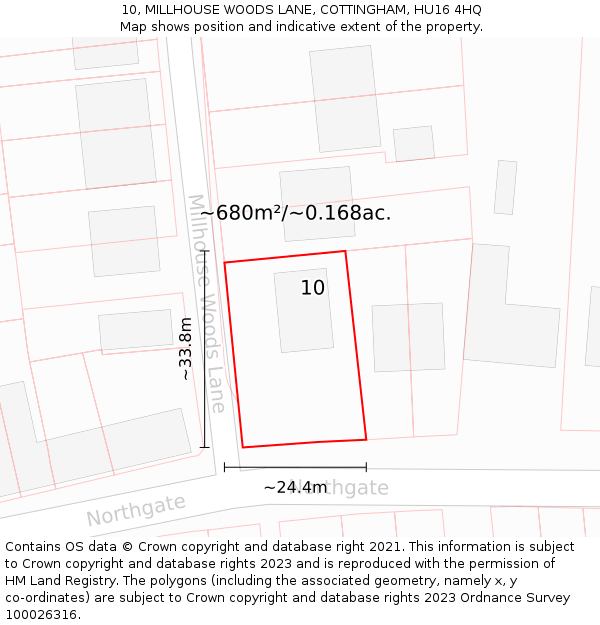 10, MILLHOUSE WOODS LANE, COTTINGHAM, HU16 4HQ: Plot and title map