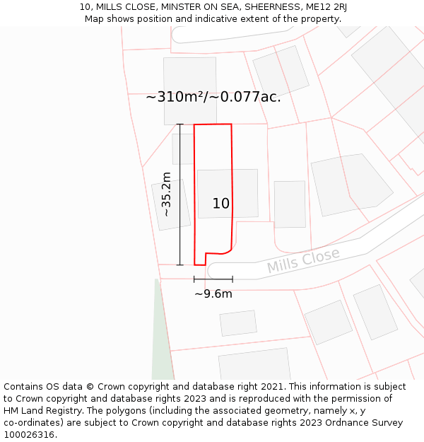 10, MILLS CLOSE, MINSTER ON SEA, SHEERNESS, ME12 2RJ: Plot and title map