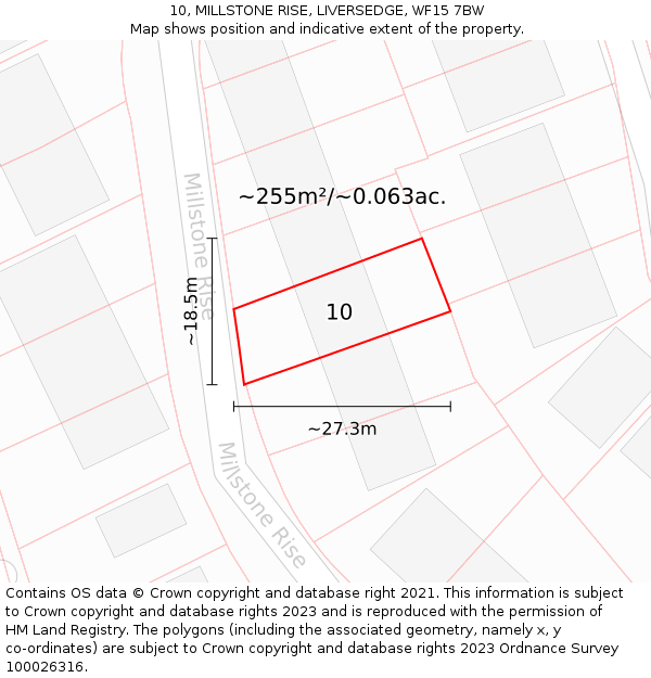 10, MILLSTONE RISE, LIVERSEDGE, WF15 7BW: Plot and title map