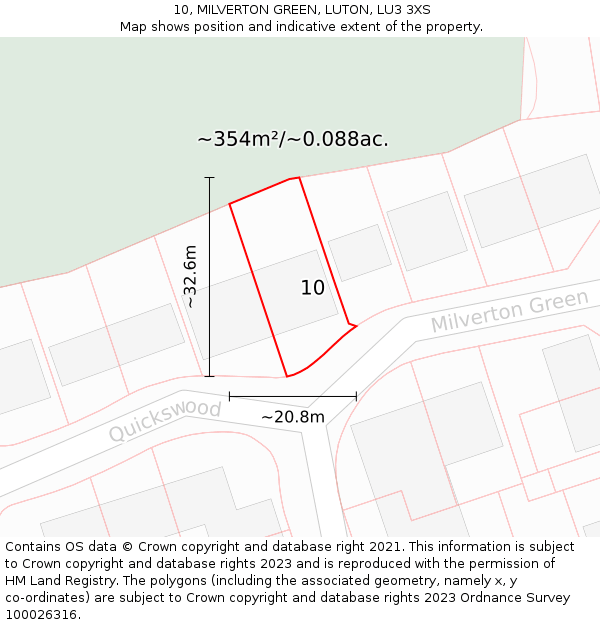 10, MILVERTON GREEN, LUTON, LU3 3XS: Plot and title map