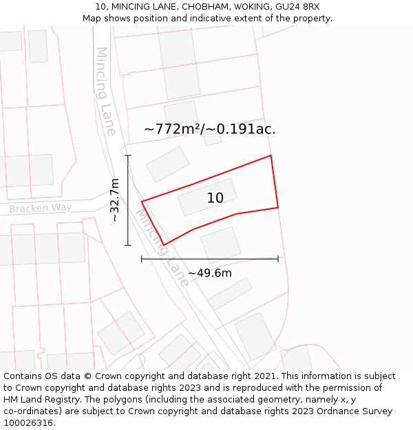 10, MINCING LANE, CHOBHAM, WOKING, GU24 8RX: Plot and title map