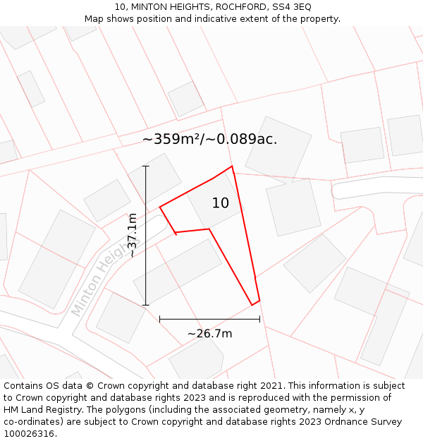 10, MINTON HEIGHTS, ROCHFORD, SS4 3EQ: Plot and title map