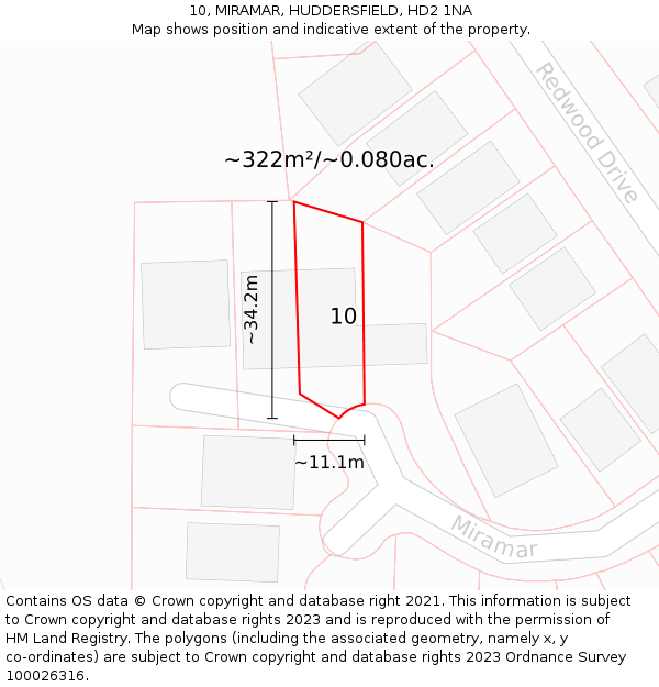 10, MIRAMAR, HUDDERSFIELD, HD2 1NA: Plot and title map