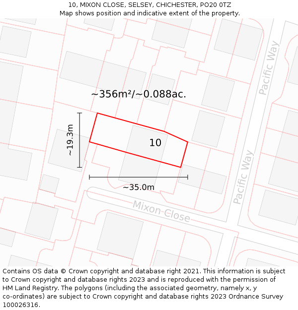 10, MIXON CLOSE, SELSEY, CHICHESTER, PO20 0TZ: Plot and title map