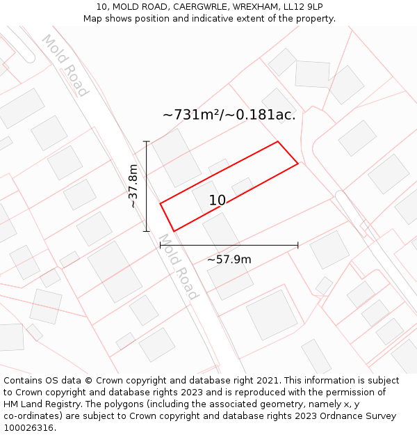 10, MOLD ROAD, CAERGWRLE, WREXHAM, LL12 9LP: Plot and title map