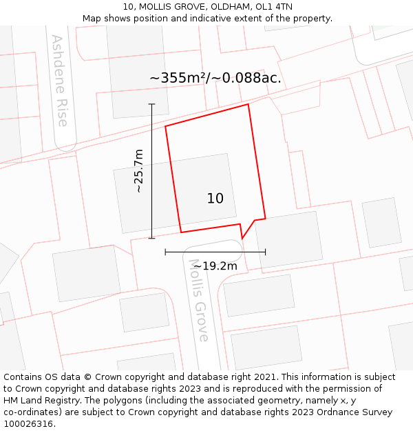 10, MOLLIS GROVE, OLDHAM, OL1 4TN: Plot and title map