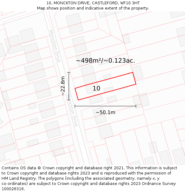 10, MONCKTON DRIVE, CASTLEFORD, WF10 3HT: Plot and title map