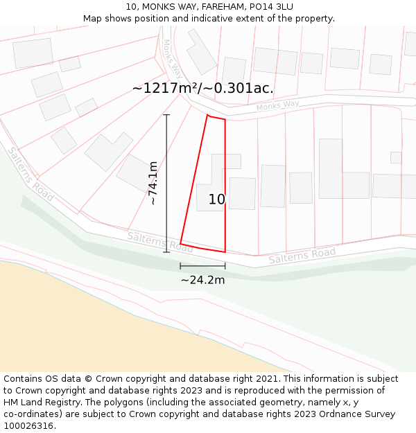 10, MONKS WAY, FAREHAM, PO14 3LU: Plot and title map