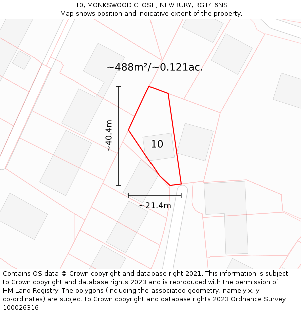 10, MONKSWOOD CLOSE, NEWBURY, RG14 6NS: Plot and title map