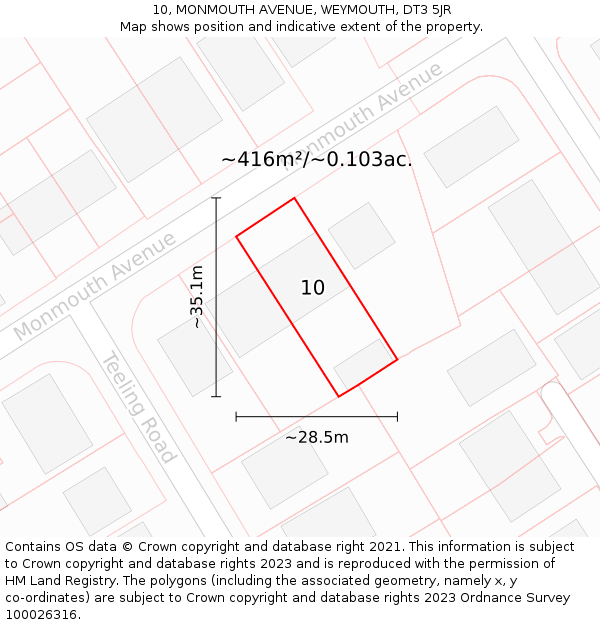 10, MONMOUTH AVENUE, WEYMOUTH, DT3 5JR: Plot and title map