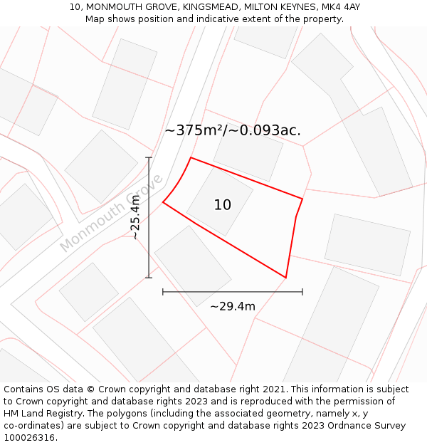 10, MONMOUTH GROVE, KINGSMEAD, MILTON KEYNES, MK4 4AY: Plot and title map