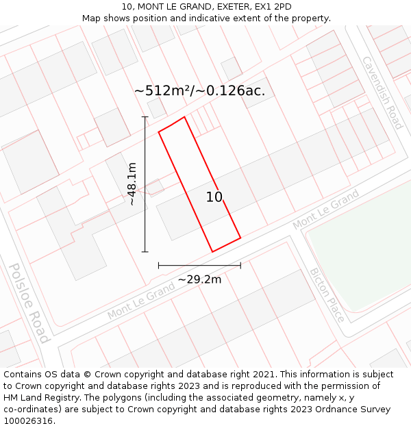 10, MONT LE GRAND, EXETER, EX1 2PD: Plot and title map