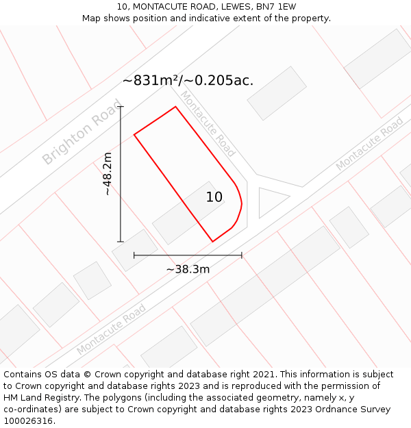 10, MONTACUTE ROAD, LEWES, BN7 1EW: Plot and title map