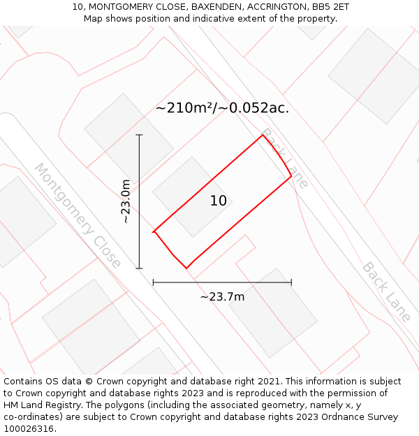 10, MONTGOMERY CLOSE, BAXENDEN, ACCRINGTON, BB5 2ET: Plot and title map