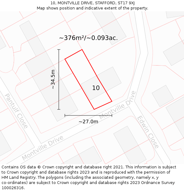 10, MONTVILLE DRIVE, STAFFORD, ST17 9XJ: Plot and title map