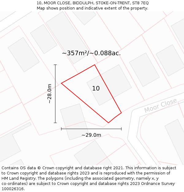 10, MOOR CLOSE, BIDDULPH, STOKE-ON-TRENT, ST8 7EQ: Plot and title map