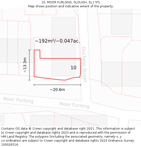 10, MOOR FURLONG, SLOUGH, SL1 5TL: Plot and title map