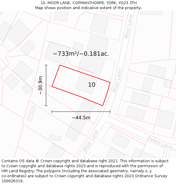 10, MOOR LANE, COPMANTHORPE, YORK, YO23 3TH: Plot and title map