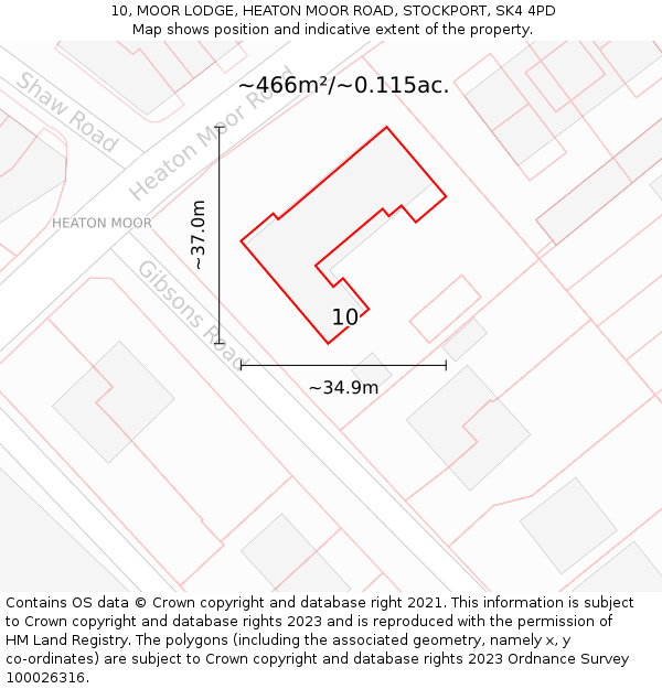 10, MOOR LODGE, HEATON MOOR ROAD, STOCKPORT, SK4 4PD: Plot and title map