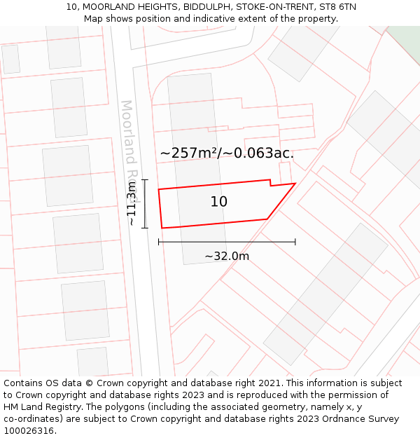 10, MOORLAND HEIGHTS, BIDDULPH, STOKE-ON-TRENT, ST8 6TN: Plot and title map