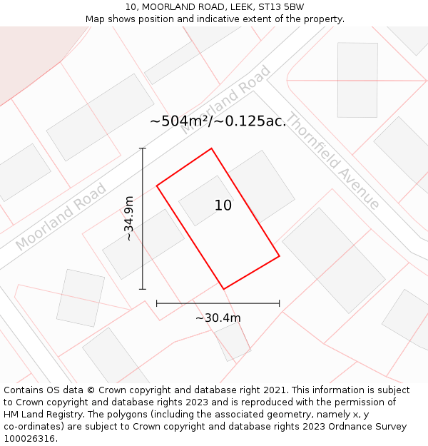 10, MOORLAND ROAD, LEEK, ST13 5BW: Plot and title map