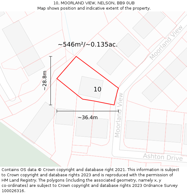 10, MOORLAND VIEW, NELSON, BB9 0UB: Plot and title map