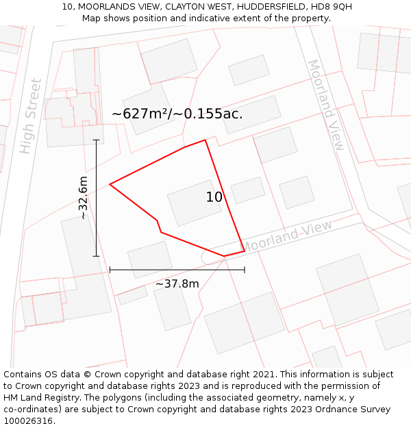 10, MOORLANDS VIEW, CLAYTON WEST, HUDDERSFIELD, HD8 9QH: Plot and title map