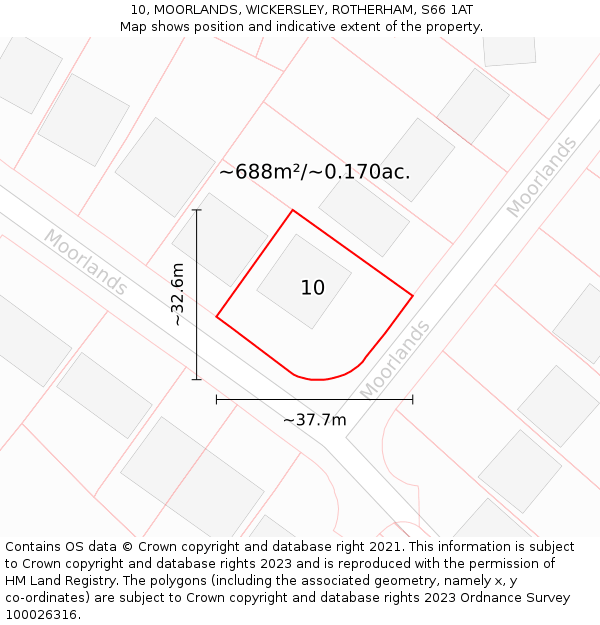 10, MOORLANDS, WICKERSLEY, ROTHERHAM, S66 1AT: Plot and title map