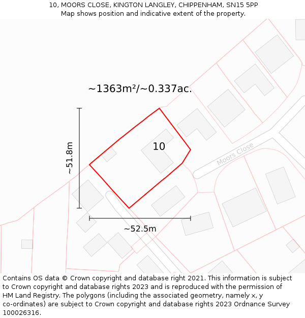 10, MOORS CLOSE, KINGTON LANGLEY, CHIPPENHAM, SN15 5PP: Plot and title map