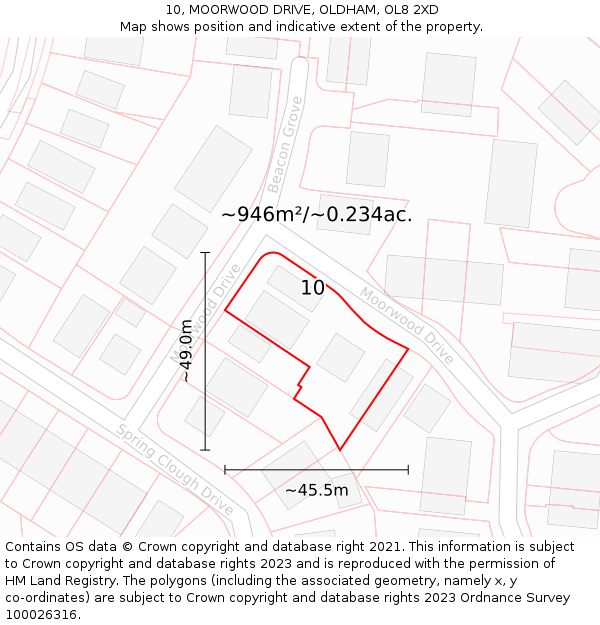 10, MOORWOOD DRIVE, OLDHAM, OL8 2XD: Plot and title map