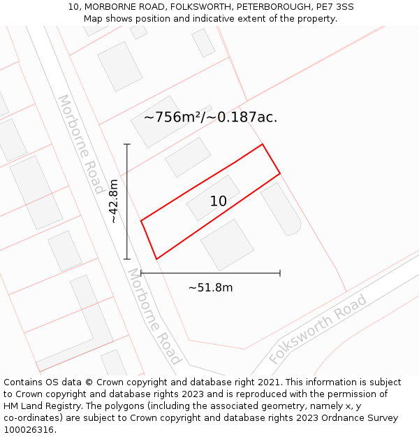 10, MORBORNE ROAD, FOLKSWORTH, PETERBOROUGH, PE7 3SS: Plot and title map