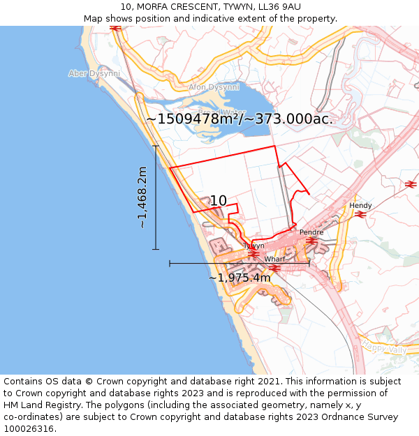 10, MORFA CRESCENT, TYWYN, LL36 9AU: Plot and title map