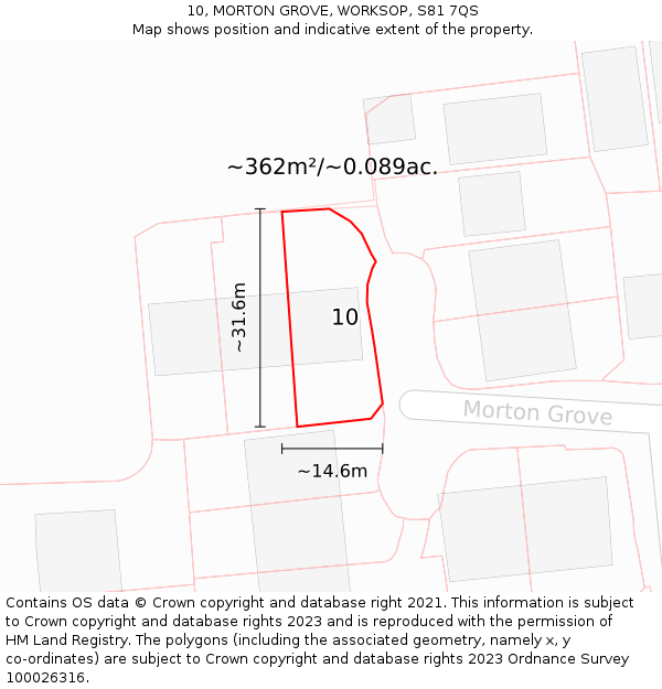 10, MORTON GROVE, WORKSOP, S81 7QS: Plot and title map