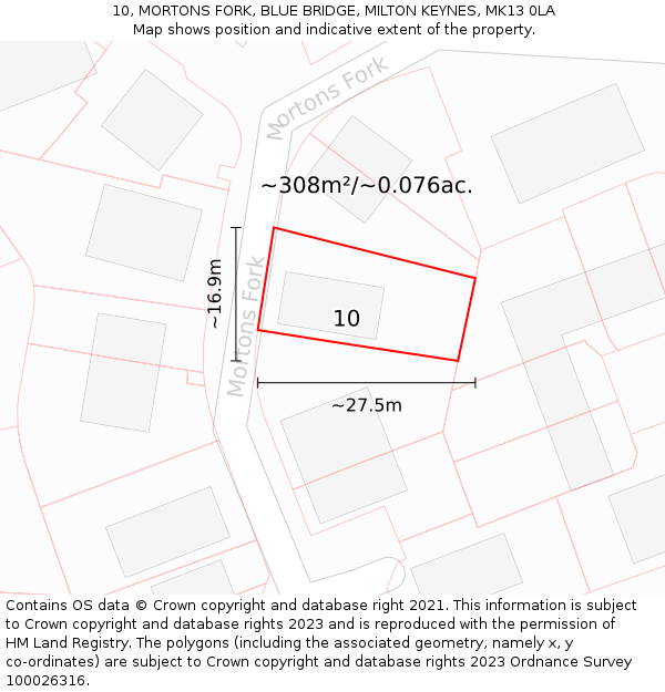 10, MORTONS FORK, BLUE BRIDGE, MILTON KEYNES, MK13 0LA: Plot and title map