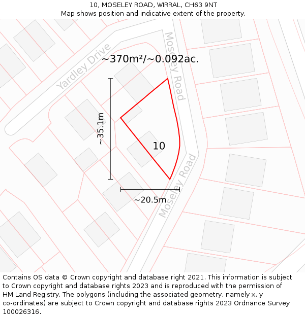 10, MOSELEY ROAD, WIRRAL, CH63 9NT: Plot and title map