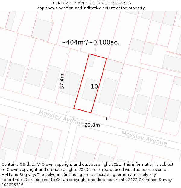 10, MOSSLEY AVENUE, POOLE, BH12 5EA: Plot and title map