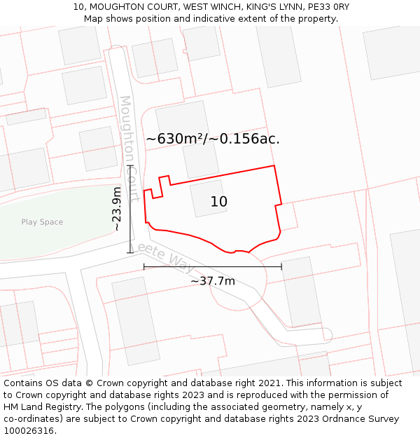 10, MOUGHTON COURT, WEST WINCH, KING'S LYNN, PE33 0RY: Plot and title map