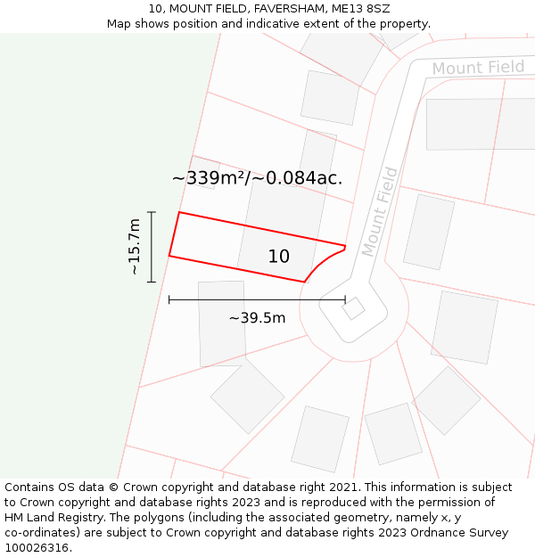 10, MOUNT FIELD, FAVERSHAM, ME13 8SZ: Plot and title map