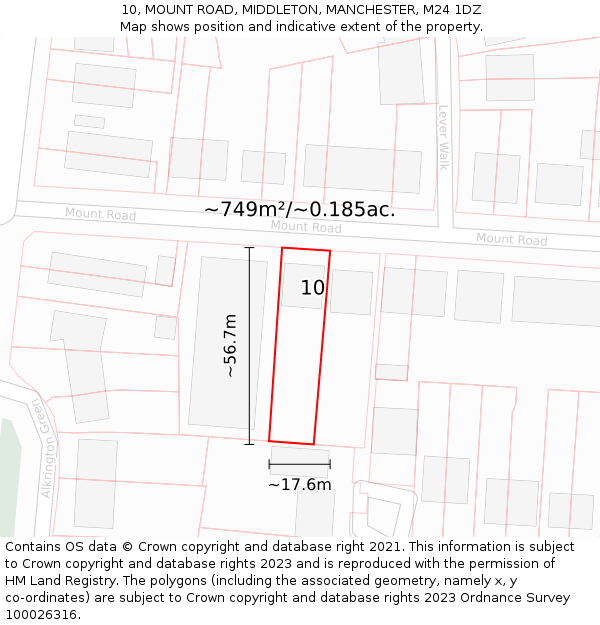 10, MOUNT ROAD, MIDDLETON, MANCHESTER, M24 1DZ: Plot and title map