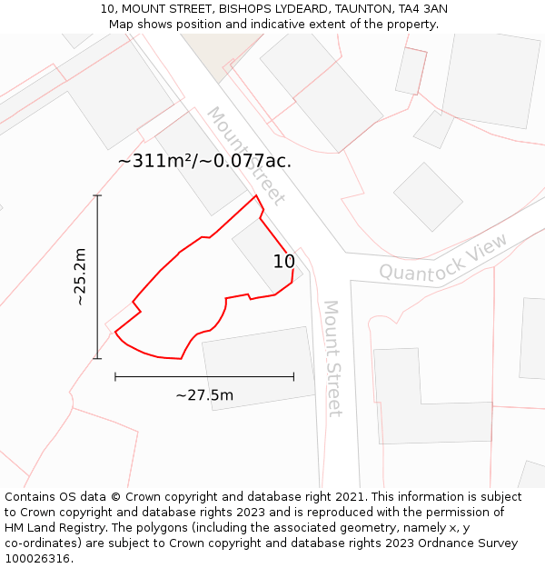 10, MOUNT STREET, BISHOPS LYDEARD, TAUNTON, TA4 3AN: Plot and title map