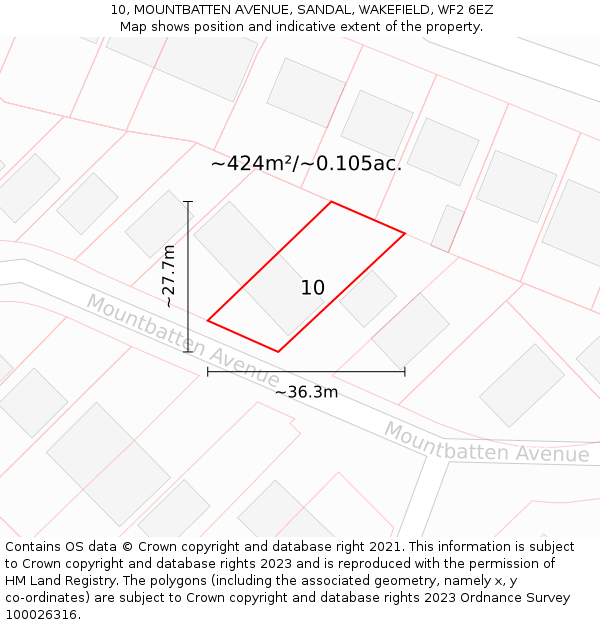 10, MOUNTBATTEN AVENUE, SANDAL, WAKEFIELD, WF2 6EZ: Plot and title map