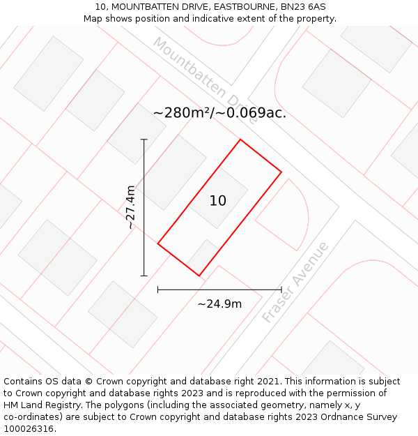 10, MOUNTBATTEN DRIVE, EASTBOURNE, BN23 6AS: Plot and title map