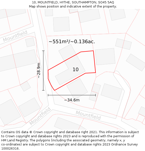 10, MOUNTFIELD, HYTHE, SOUTHAMPTON, SO45 5AQ: Plot and title map