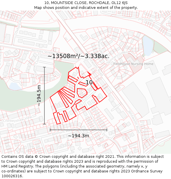 10, MOUNTSIDE CLOSE, ROCHDALE, OL12 6JS: Plot and title map