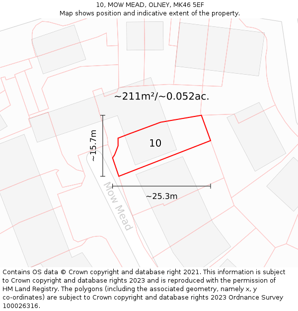 10, MOW MEAD, OLNEY, MK46 5EF: Plot and title map