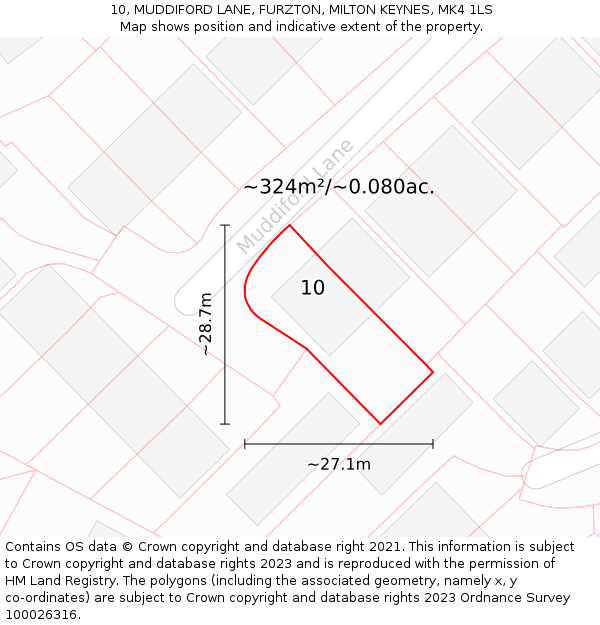 10, MUDDIFORD LANE, FURZTON, MILTON KEYNES, MK4 1LS: Plot and title map