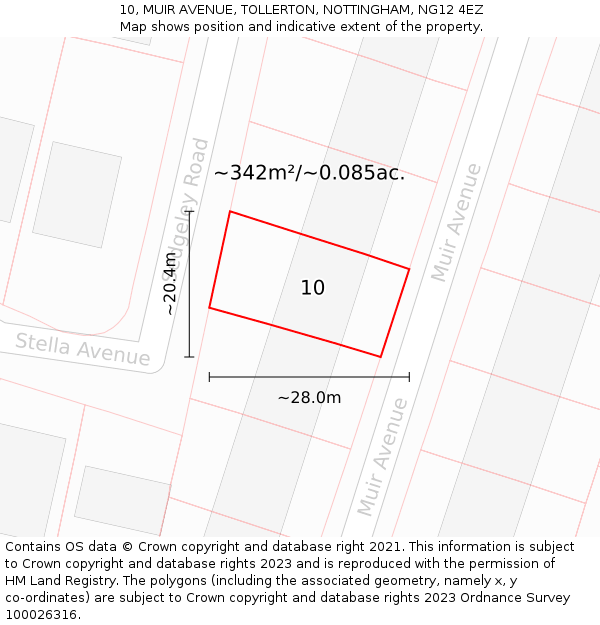 10, MUIR AVENUE, TOLLERTON, NOTTINGHAM, NG12 4EZ: Plot and title map